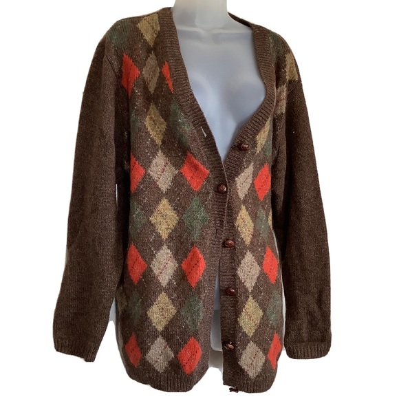 GAP Sweaters - Vintage Gap Sweater Cardigan Diamond 100% Wool Preppy Grandpa Argyle Women's L